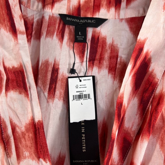 Banana Republic Red White Ikat Tiered Wrap Midi Dress Balloon Sleeve - Picture 8 of 12